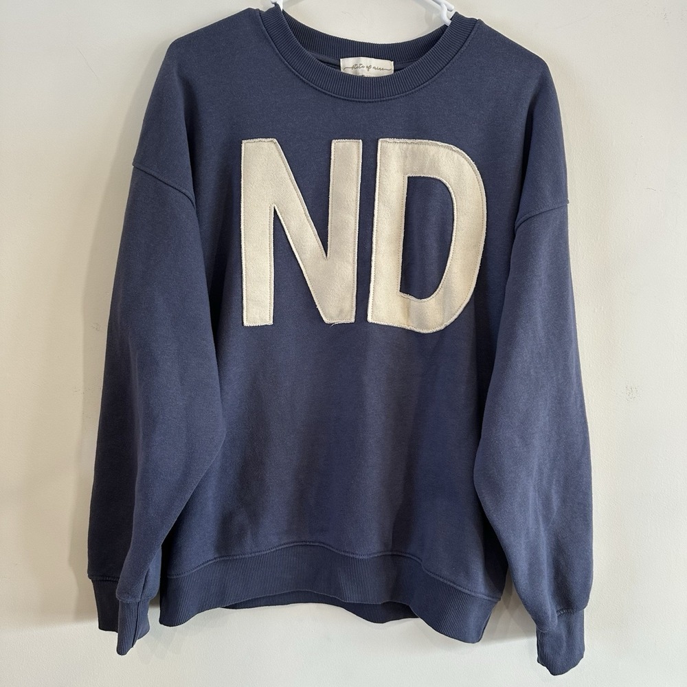 Women's North Dakota ND Crewneck Pullover Sweatshirt Blue Cotton Blend Small